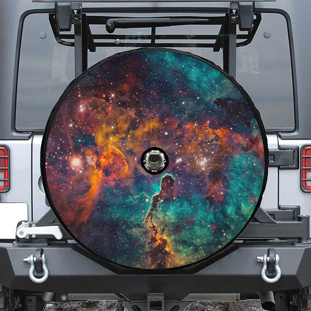 Teal Orange Universe Galaxy Space Print Tire Cover With Camera Hole