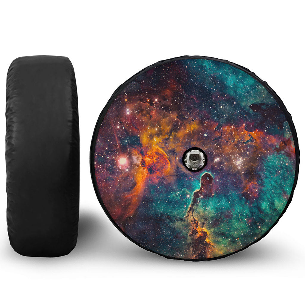 Teal Orange Universe Galaxy Space Print Tire Cover With Camera Hole