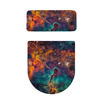 Teal Orange Universe Galaxy Space Print Toilet Lid And Tank Cover Set