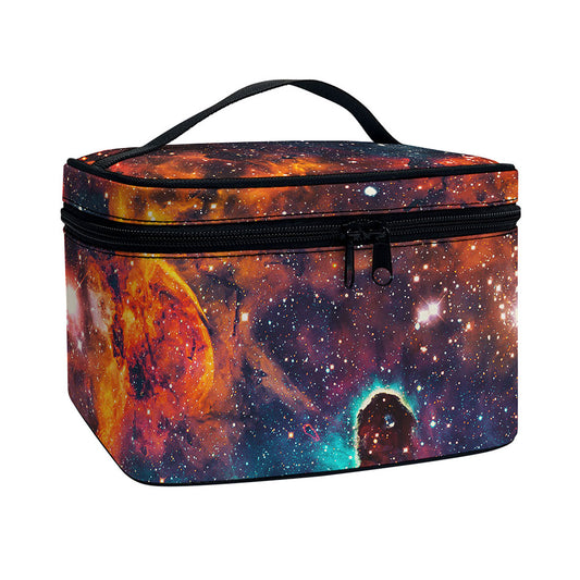 Teal Orange Universe Galaxy Space Print Travel Makeup Bag