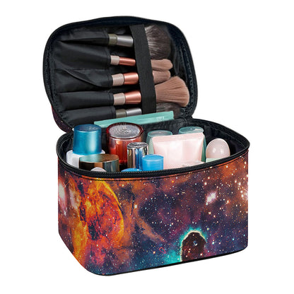 Teal Orange Universe Galaxy Space Print Travel Makeup Bag