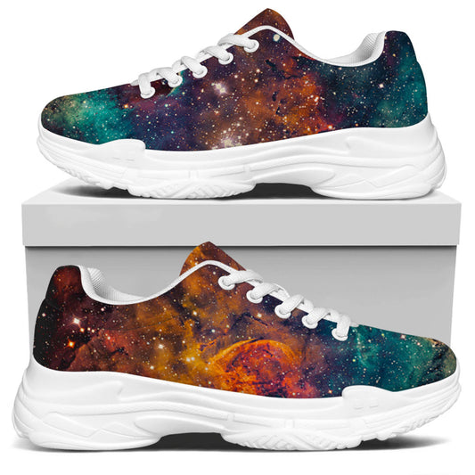 Teal Orange Universe Galaxy Space Print White Chunky Shoes