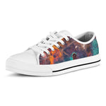 Teal Orange Universe Galaxy Space Print White Low Top Sneakers
