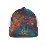 Teal Orange Universe Galaxy Space Print White Mesh Trucker Cap
