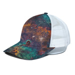 Teal Orange Universe Galaxy Space Print White Mesh Trucker Cap
