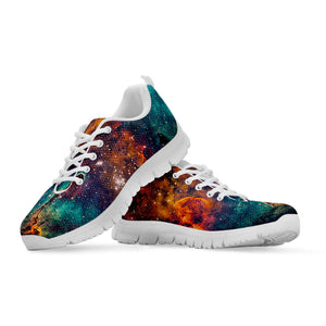 Teal Orange Universe Galaxy Space Print White Running Shoes