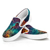 Teal Orange Universe Galaxy Space Print White Slip On Sneakers