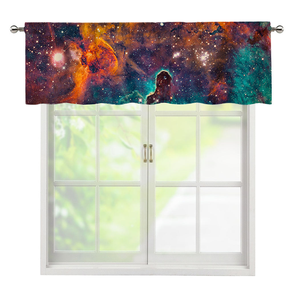 Teal Orange Universe Galaxy Space Print Window Valance