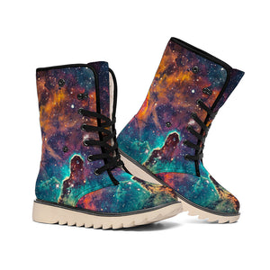 Teal Orange Universe Galaxy Space Print Winter Boots