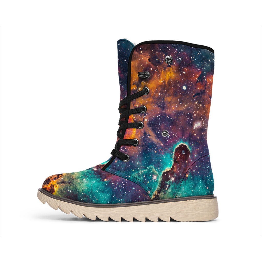 Teal Orange Universe Galaxy Space Print Winter Boots