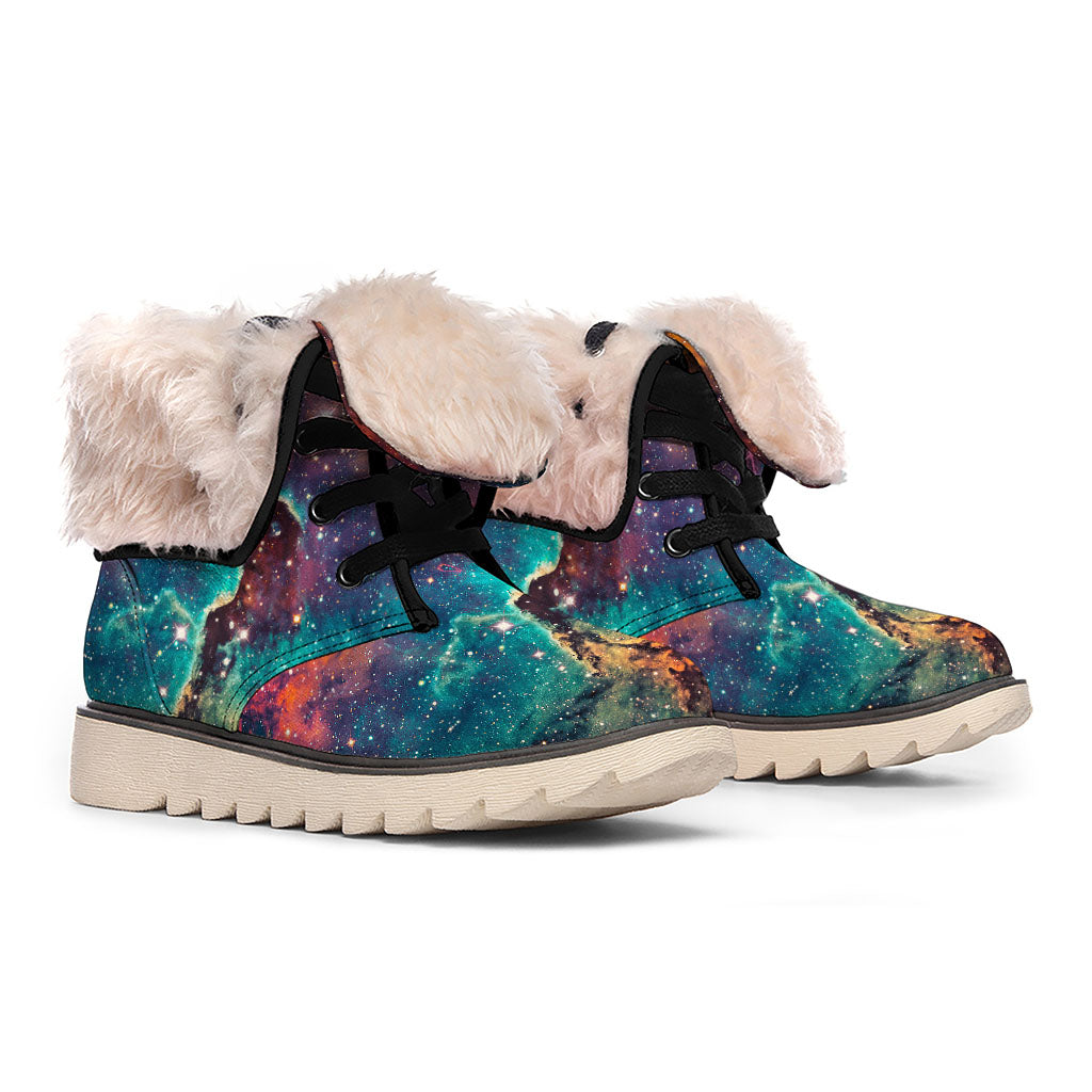 Teal Orange Universe Galaxy Space Print Winter Boots