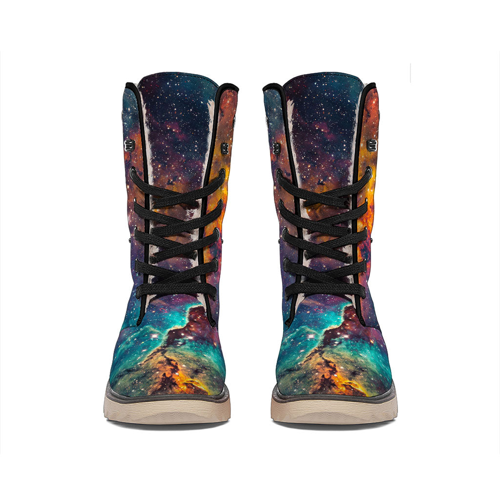 Teal Orange Universe Galaxy Space Print Winter Boots