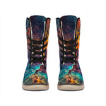 Teal Orange Universe Galaxy Space Print Winter Boots