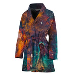 Teal Orange Universe Galaxy Space Print Women's Bathrobe