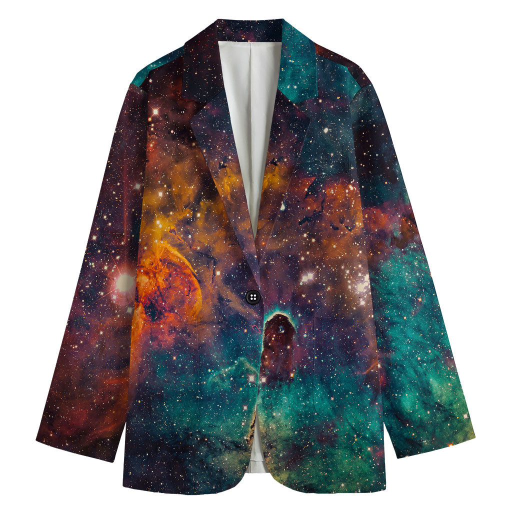 Teal Orange Universe Galaxy Space Print Women's Blazer