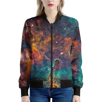 Teal Orange Universe Galaxy Space Print Women's Bomber Jacket