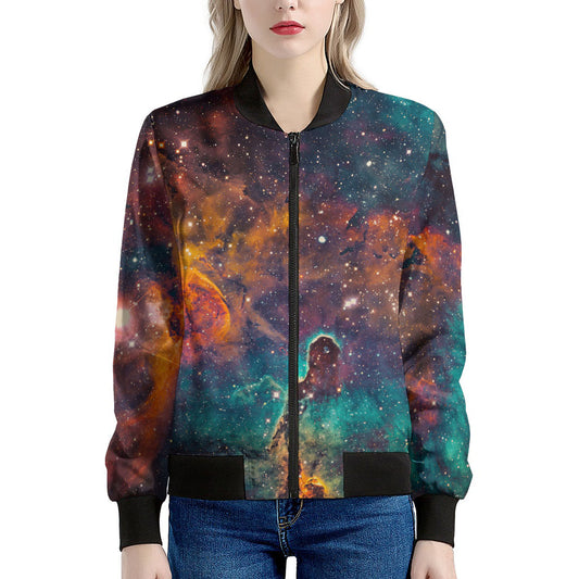 Teal Orange Universe Galaxy Space Print Women's Bomber Jacket