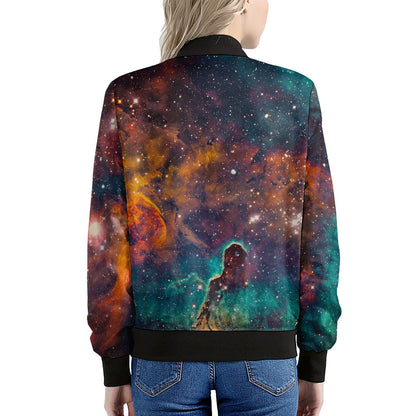 Teal Orange Universe Galaxy Space Print Women's Bomber Jacket