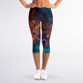 Teal Orange Universe Galaxy Space Print Women's Capri Leggings