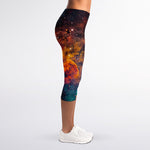 Teal Orange Universe Galaxy Space Print Women's Capri Leggings