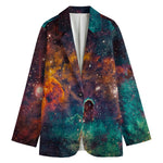 Teal Orange Universe Galaxy Space Print Women's Cotton Blazer