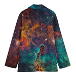 Teal Orange Universe Galaxy Space Print Women's Cotton Blazer