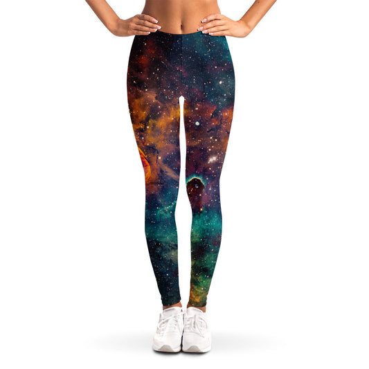 Teal Orange Universe Galaxy Space Print Women's Leggings