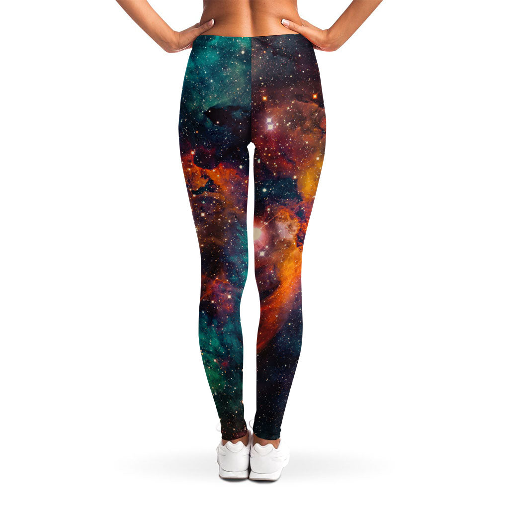 Teal Orange Universe Galaxy Space Print Women's Leggings