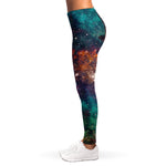 Teal Orange Universe Galaxy Space Print Women's Leggings
