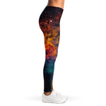 Teal Orange Universe Galaxy Space Print Women's Leggings