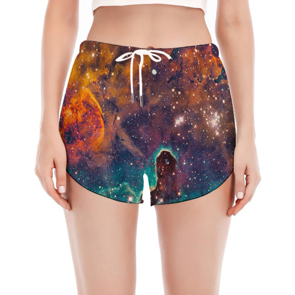 Teal Orange Universe Galaxy Space Print Women's Split Running Shorts