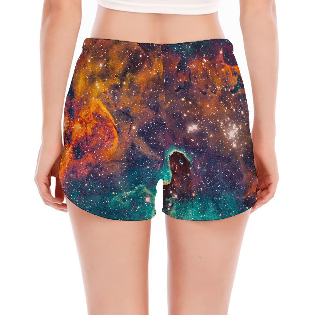Teal Orange Universe Galaxy Space Print Women's Split Running Shorts