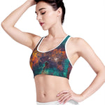 Teal Orange Universe Galaxy Space Print Women's Sports Bra