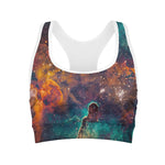 Teal Orange Universe Galaxy Space Print Women's Sports Bra