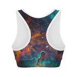 Teal Orange Universe Galaxy Space Print Women's Sports Bra