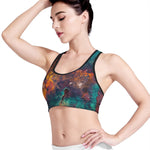 Teal Orange Universe Galaxy Space Print Women's Sports Bra