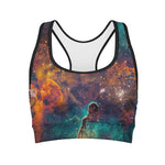 Teal Orange Universe Galaxy Space Print Women's Sports Bra