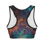Teal Orange Universe Galaxy Space Print Women's Sports Bra