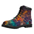 Teal Orange Universe Galaxy Space Print Padded Collar Lace Up Boots