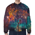 Teal Orange Universe Galaxy Space Print Zip Sleeve Bomber Jacket