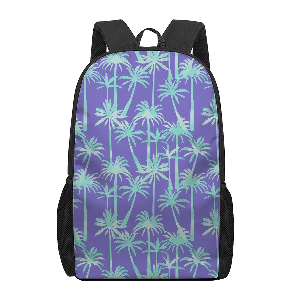 Teal Palm Tree Pattern Print 17 Inch Backpack