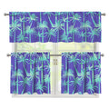 Teal Palm Tree Pattern Print 3 Piece Kitchen Curtains