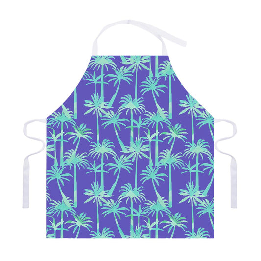 Teal Palm Tree Pattern Print Adjustable Apron