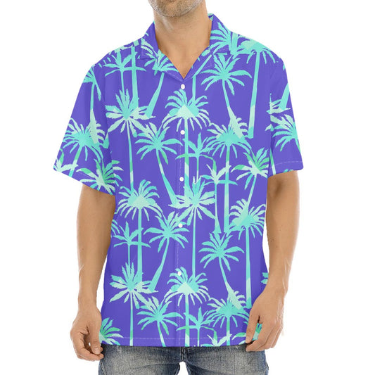 Teal Palm Tree Pattern Print Aloha Shirt