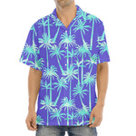 Teal Palm Tree Pattern Print Aloha Shirt