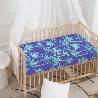 Teal Palm Tree Pattern Print Baby Crib Sheet