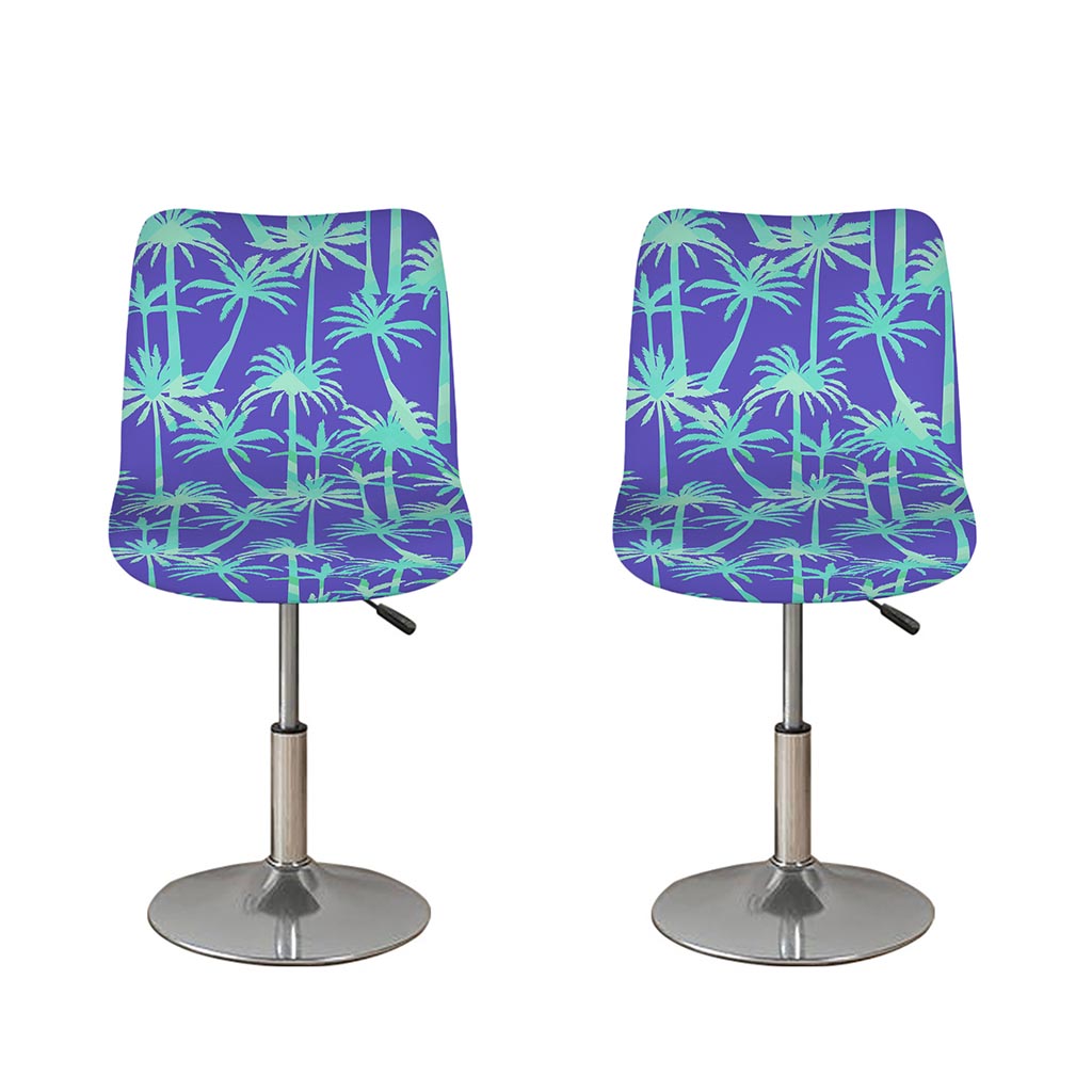 Teal Palm Tree Pattern Print Bar Stool Covers