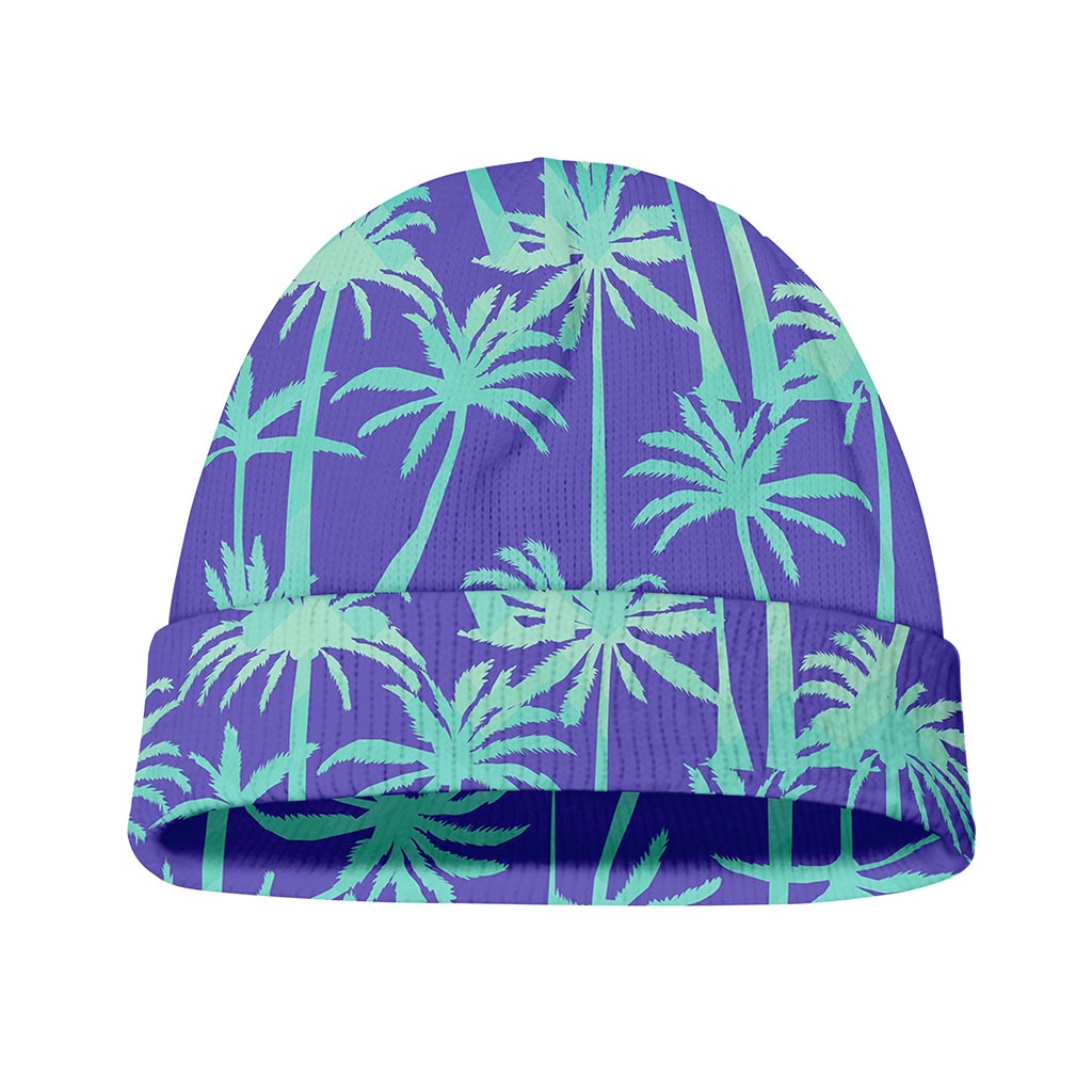 Teal Palm Tree Pattern Print Beanie