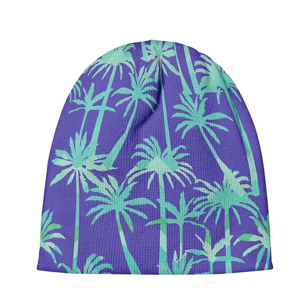 Teal Palm Tree Pattern Print Beanie