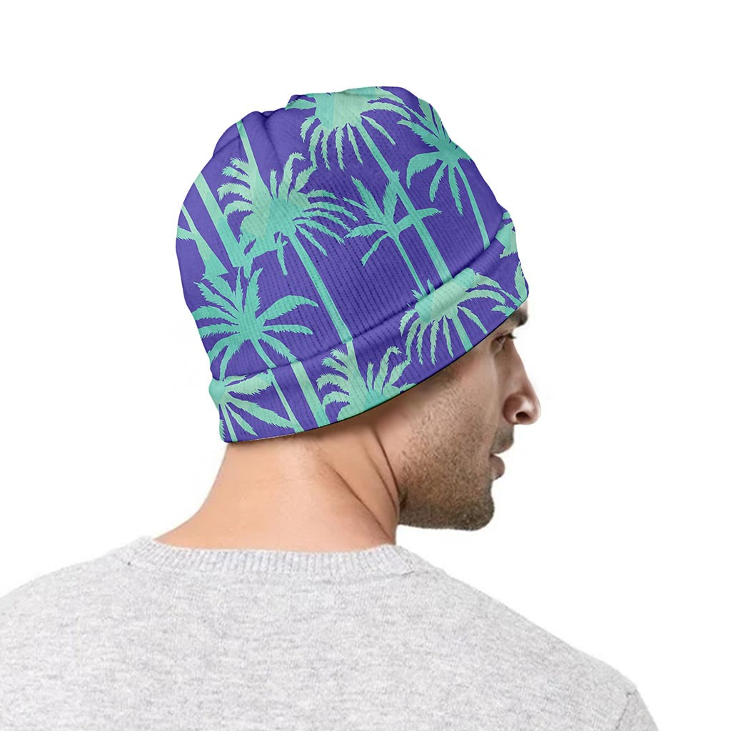 Teal Palm Tree Pattern Print Beanie